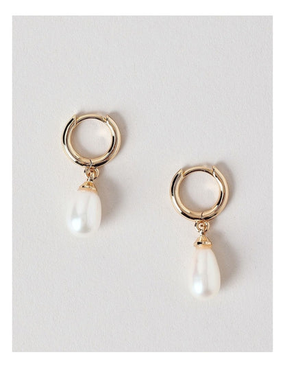 Freshwater Pearl Drop Mini Hoop in Gold