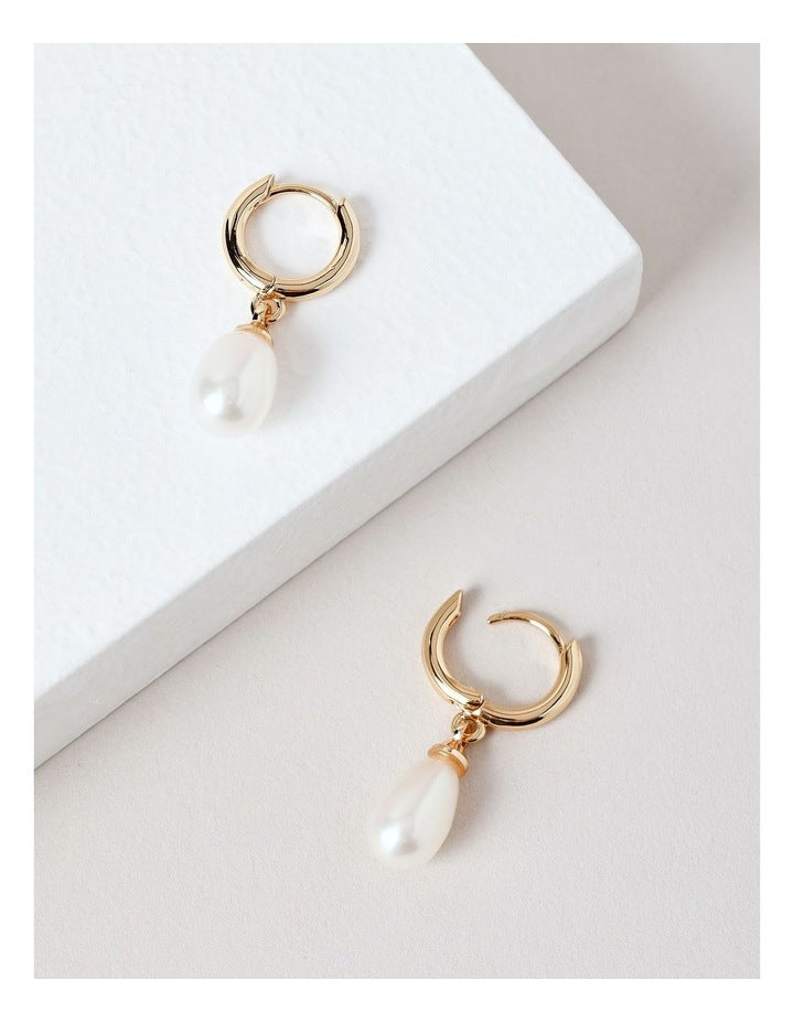 Freshwater Pearl Drop Mini Hoop in Gold