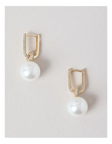 Rectangular Diamante Pearl Hoop Earring in Gold