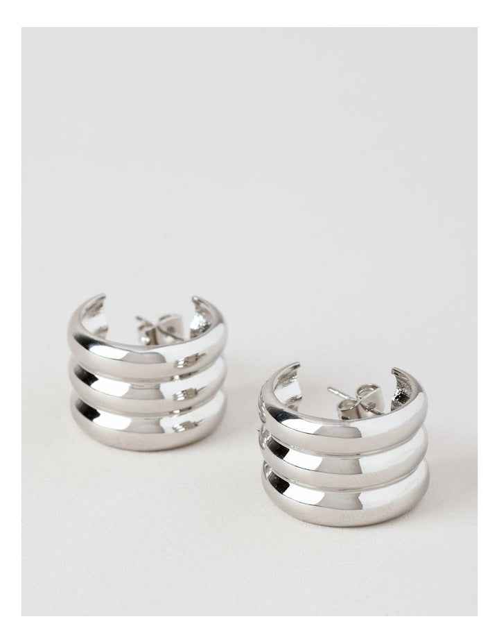 Lined Hoop Earring in Silver