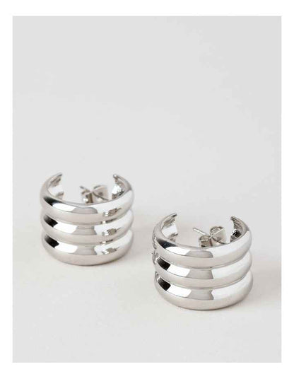 Lined Hoop Earring in Silver