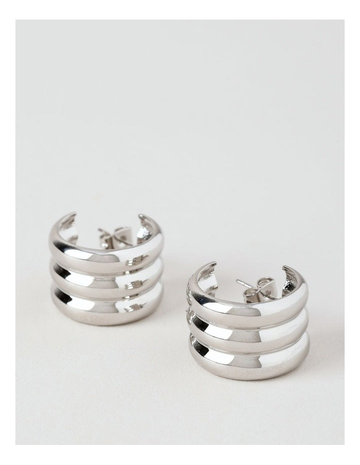 Lined Hoop Earring in Silver