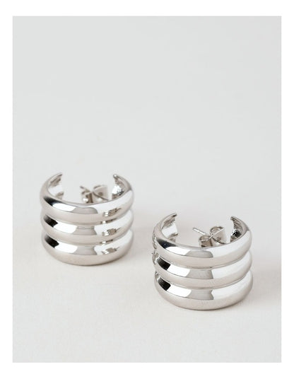 Lined Hoop Earring in Silver