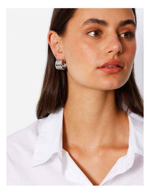 Lined Hoop Earring in Silver