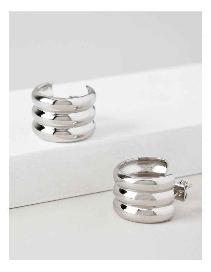 Lined Hoop Earring in Silver