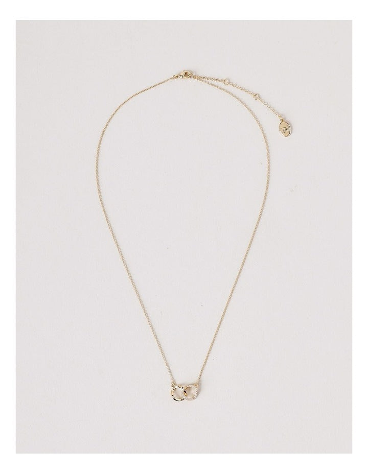 Double Ring Diamante Trim Pendant Necklace in Gold
