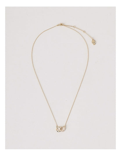 Double Ring Diamante Trim Pendant Necklace in Gold