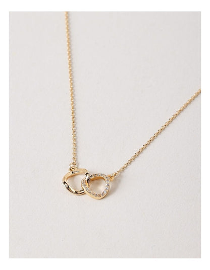 Double Ring Diamante Trim Pendant Necklace in Gold