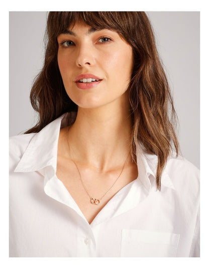 Double Ring Diamante Trim Pendant Necklace in Gold