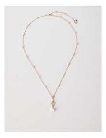 Pearl & Diamante Pendant Necklace in Gold