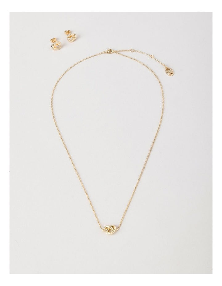 Love Knit Heart Earring and Necklace Set in Gold