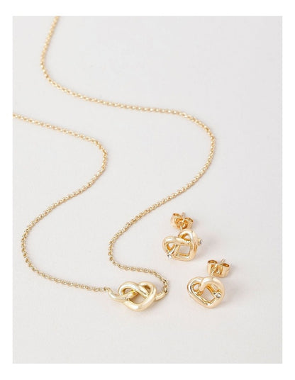 Love Knit Heart Earring and Necklace Set in Gold