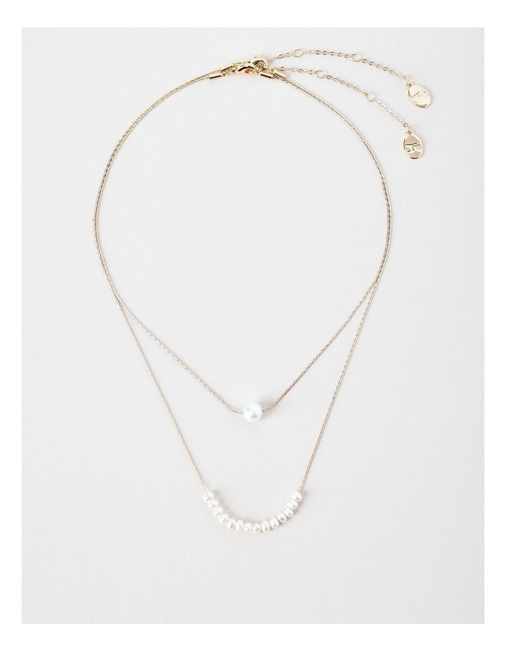Double Layer Pearl Necklace in Gold