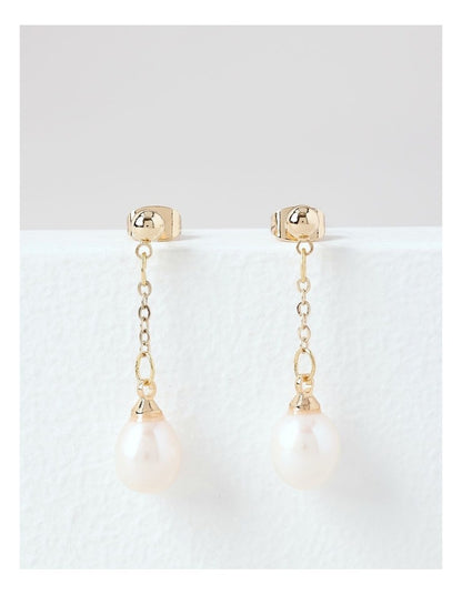 Single Drop Pearl Stud Earring in Gold