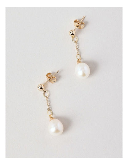 Single Drop Pearl Stud Earring in Gold