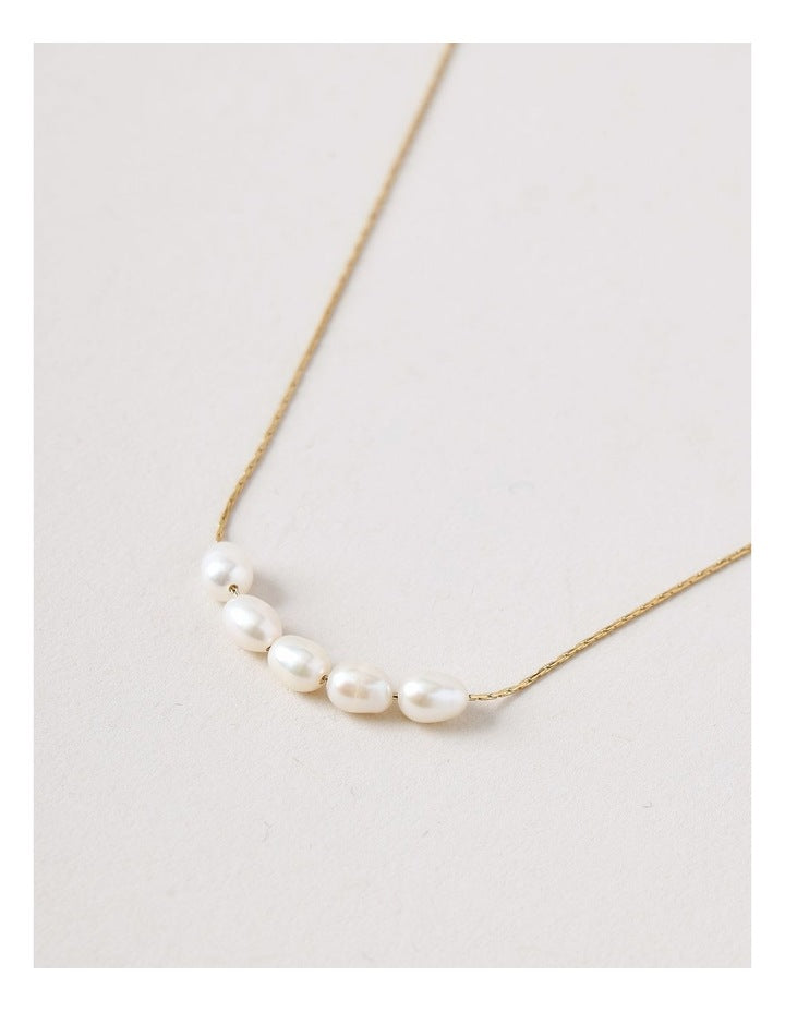 Pearl String Necklace in Gold