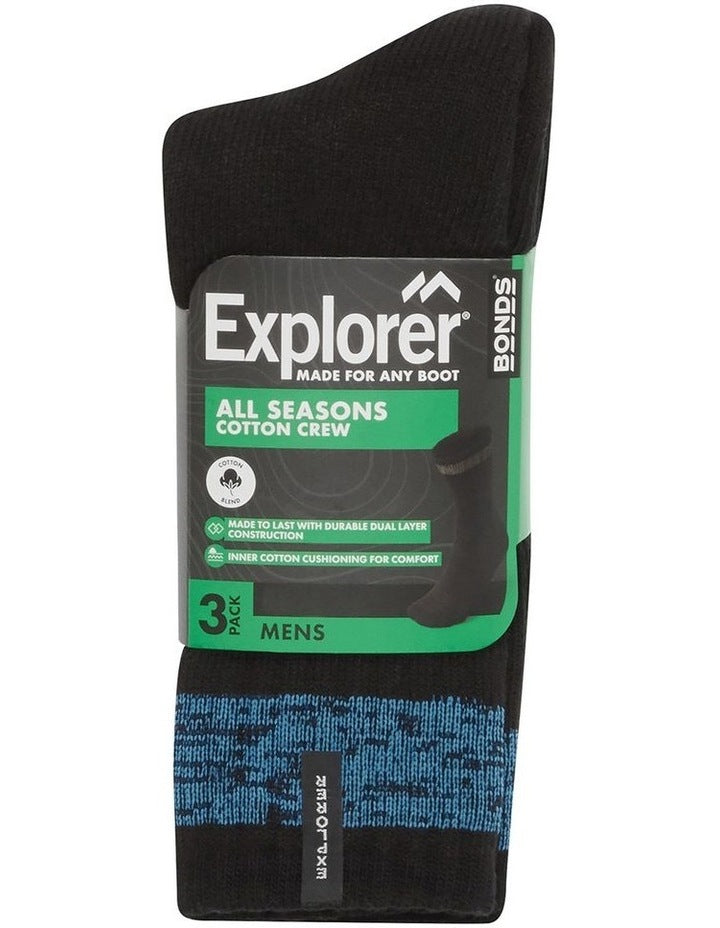 All Seasons Cotton Crew Socks 3 Pack in Black