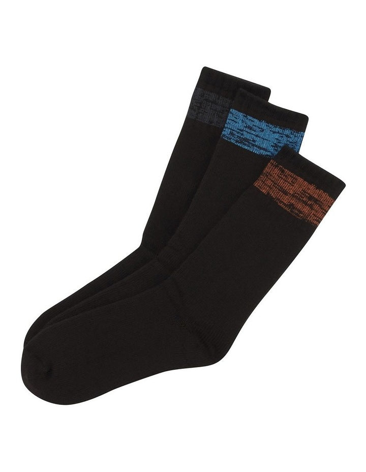 All Seasons Cotton Crew Socks 3 Pack in Black