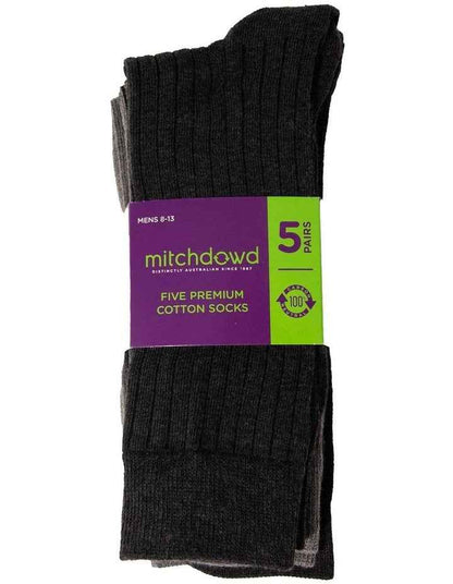 Plain Cotton Crew Socks 5 Pack in Black