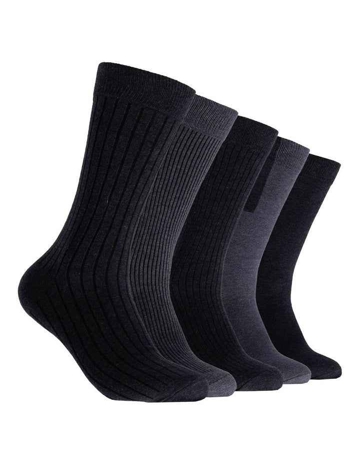Plain Cotton Crew Socks 5 Pack in Navy