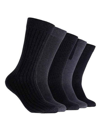 Plain Cotton Crew Socks 5 Pack in Navy