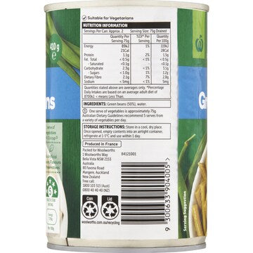 Woolworths Sliced Green Beans 410g