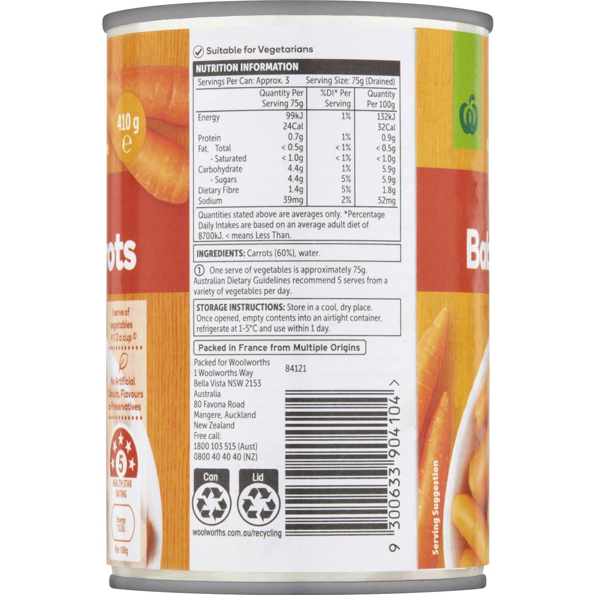 Woolworths Whole Baby Carrots Baby 410g