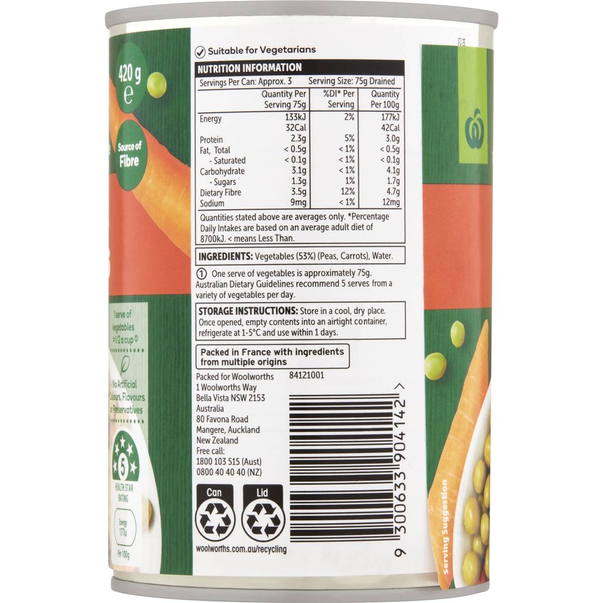 Woolworths Peas & Carrots 420g