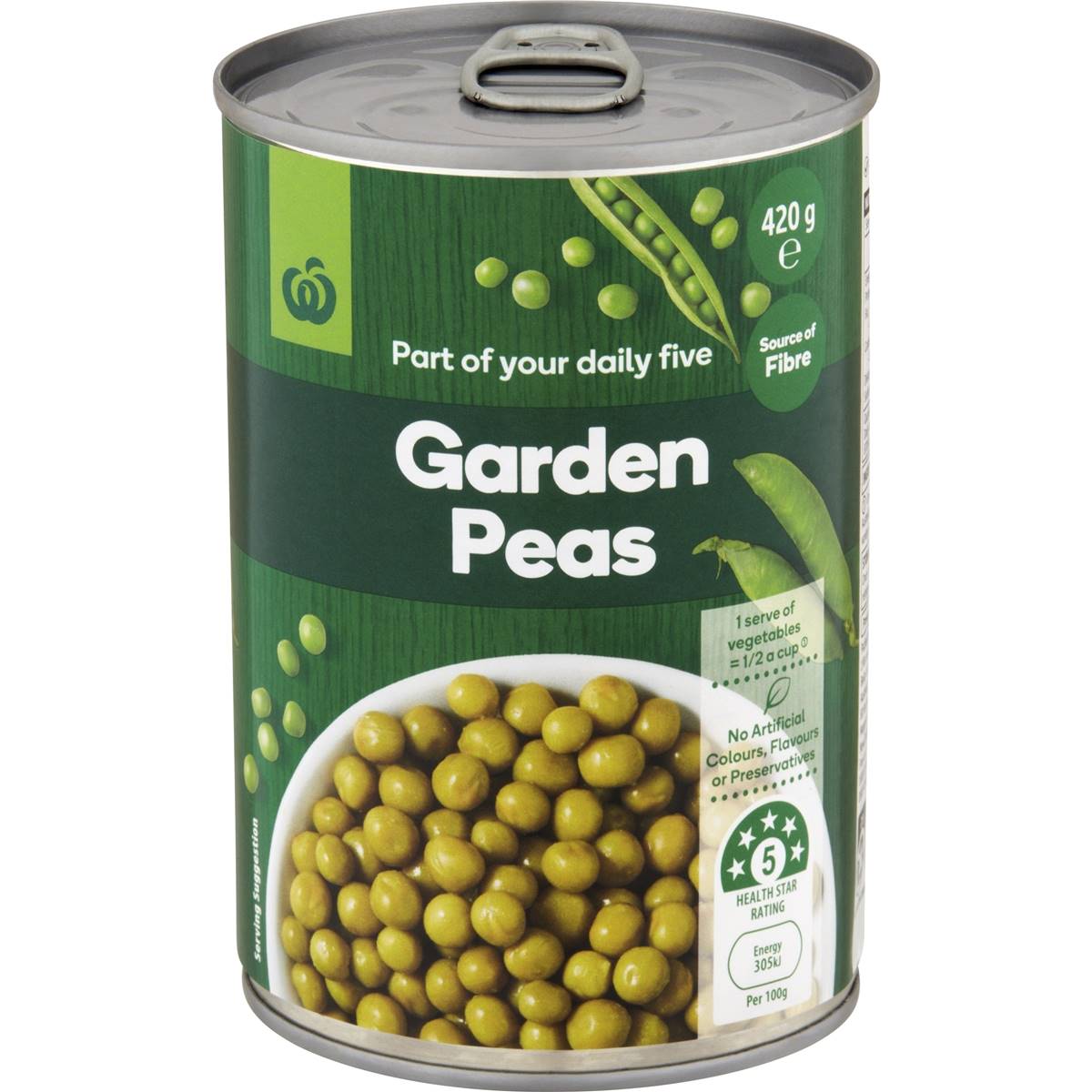 Woolworths Garden Peas Green 420g