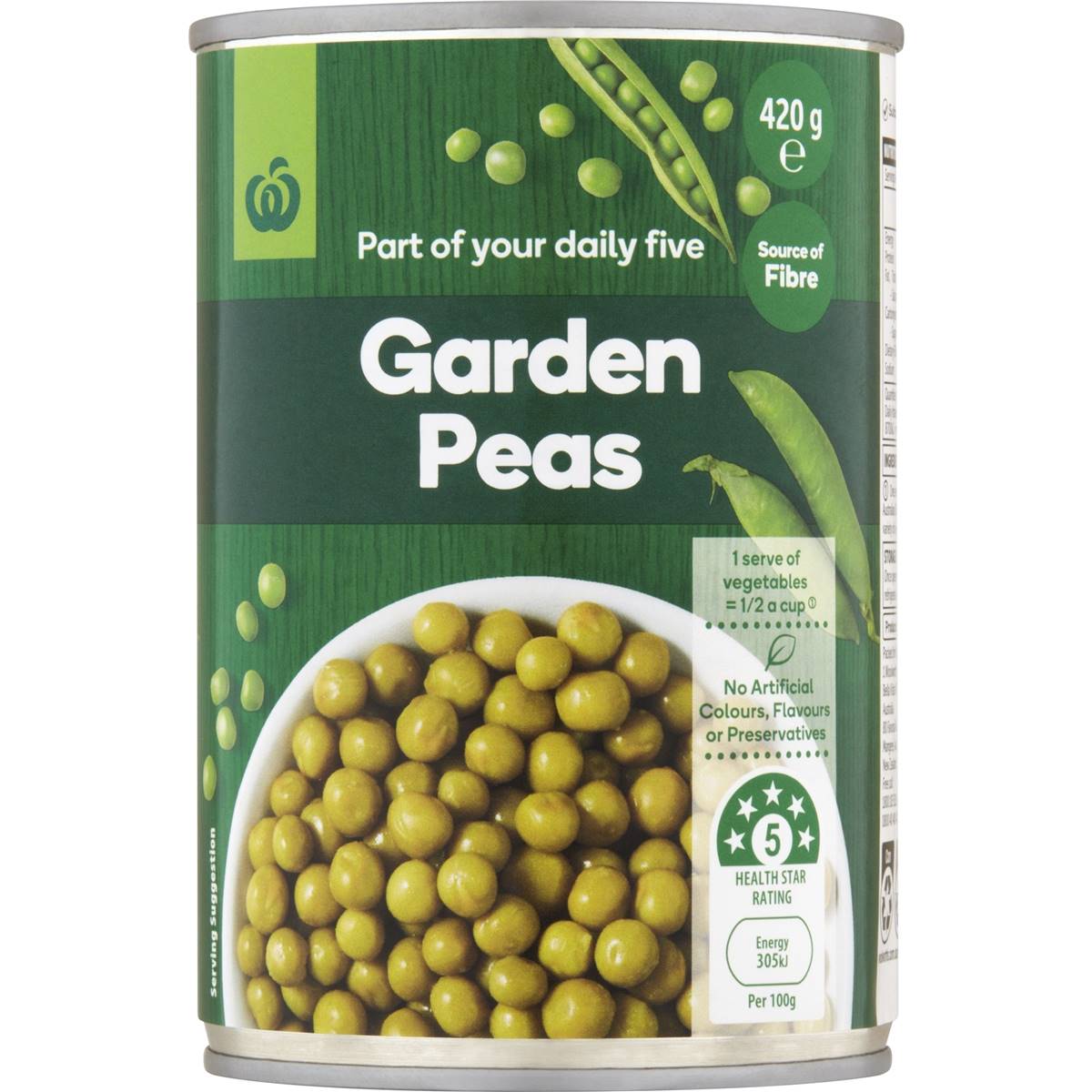 Woolworths Garden Peas Green 420g