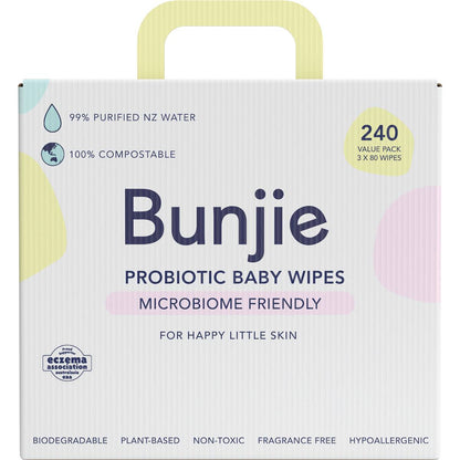 Bunjie Baby Probiotic Baby Wipes 3 x 80 pack
