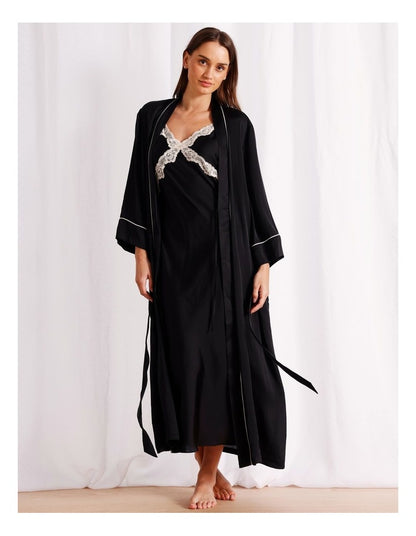 Signature Satin Long Robe in Black