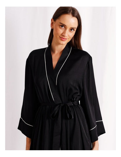 Signature Satin Long Robe in Black