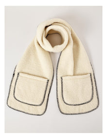 Weston Pocket Detail Winter Scarf in Ivory/Black