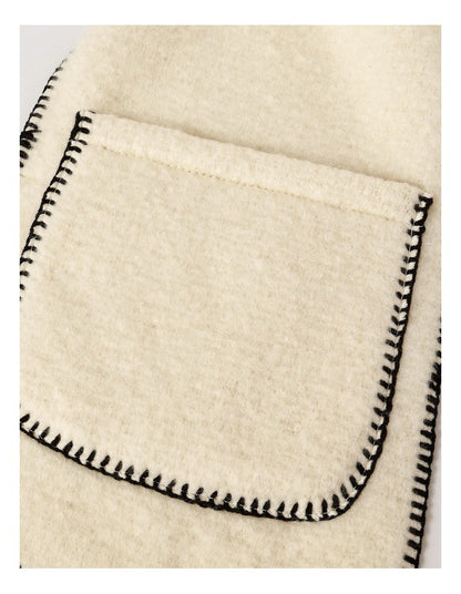 Weston Pocket Detail Winter Scarf in Ivory/Black