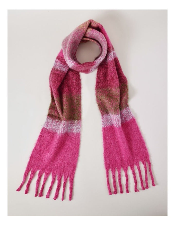 Wyoming Chunky Stripe Winter Scarf in Burgundy