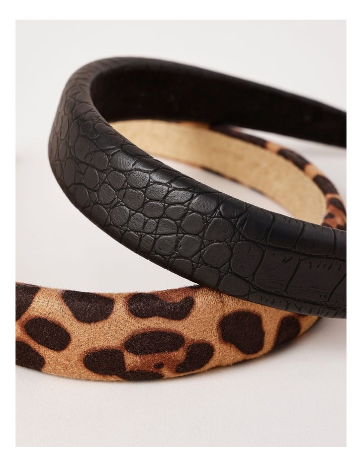 2 Pack Headband in Black/Leopard