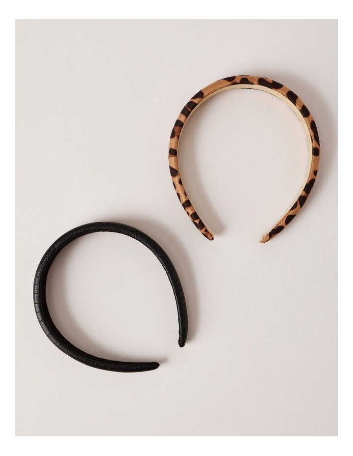 2 Pack Headband in Black/Leopard
