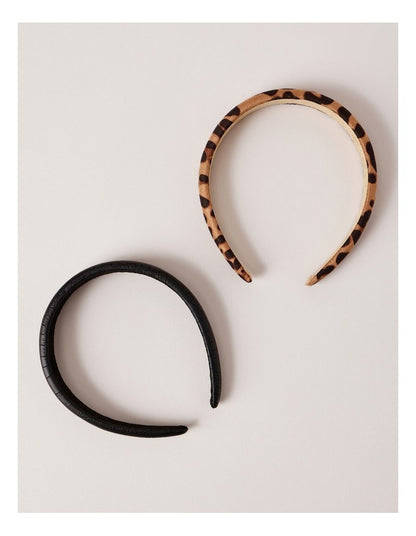 2 Pack Headband in Black/Leopard