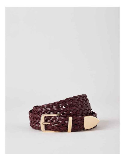 Audrey Woven Texture Belt in Burgundy