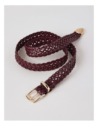 Audrey Woven Texture Belt in Burgundy