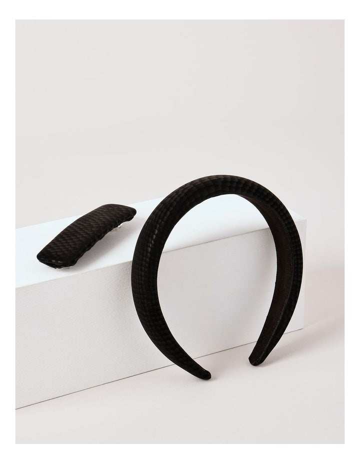 Peony Headband/Clip Set in Black