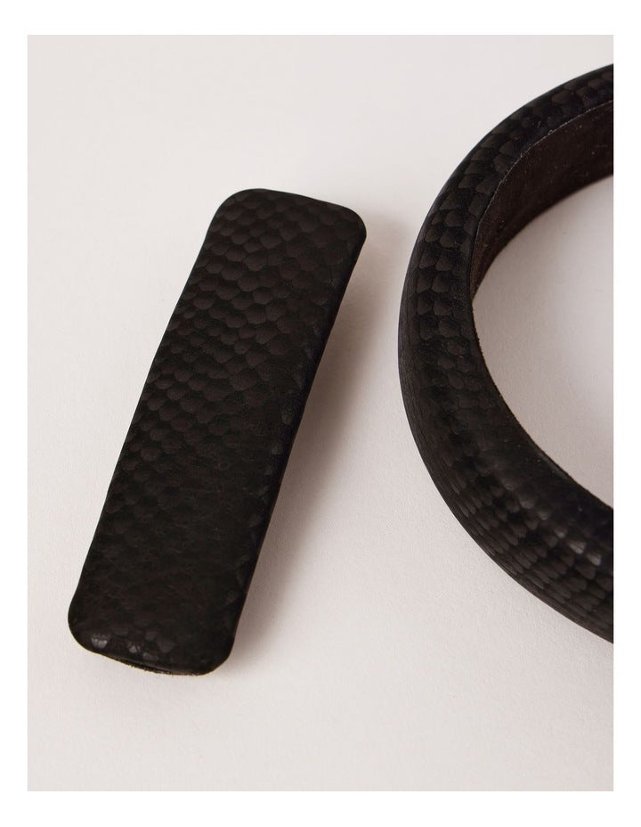Peony Headband/Clip Set in Black