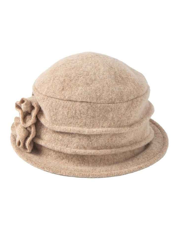 Cloche Hat With Flower in Brown