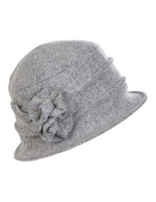 Cloche Hat With Flower in Grey