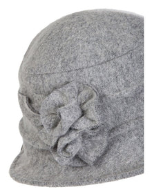 Cloche Hat With Flower in Grey