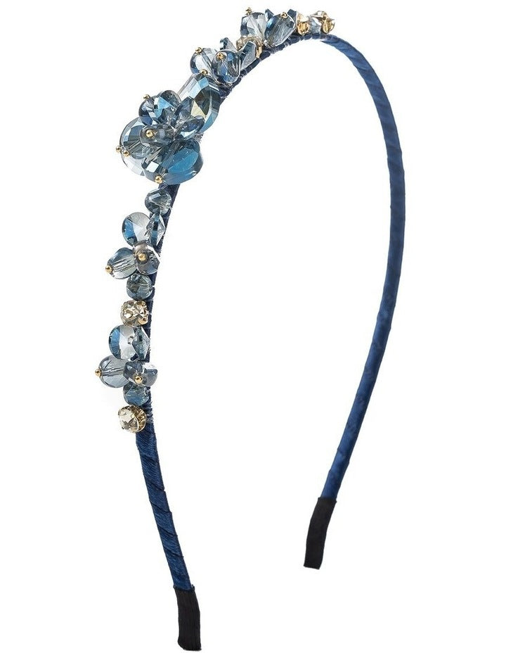 Beaded Flower Headband in Navy