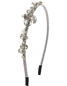 Beaded Flower Headband in Silver