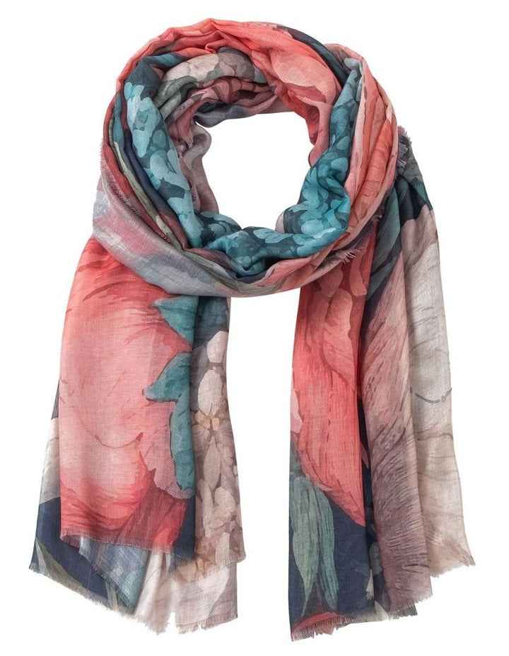 Large Floral Print Scarf in Red