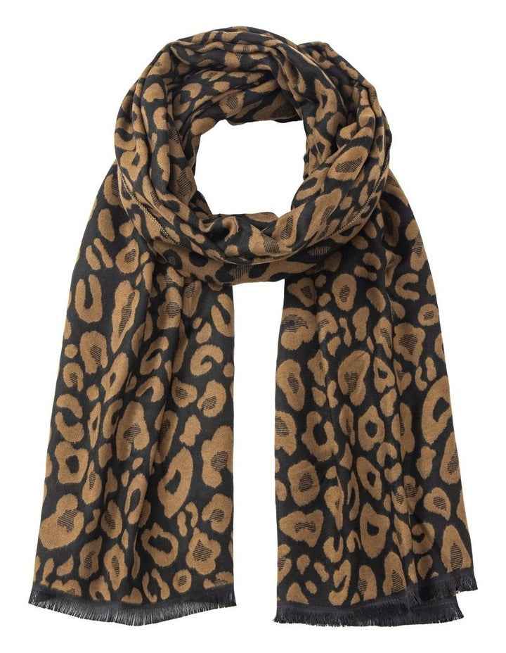 Two Tone Animal Print Winter Scarf in Black